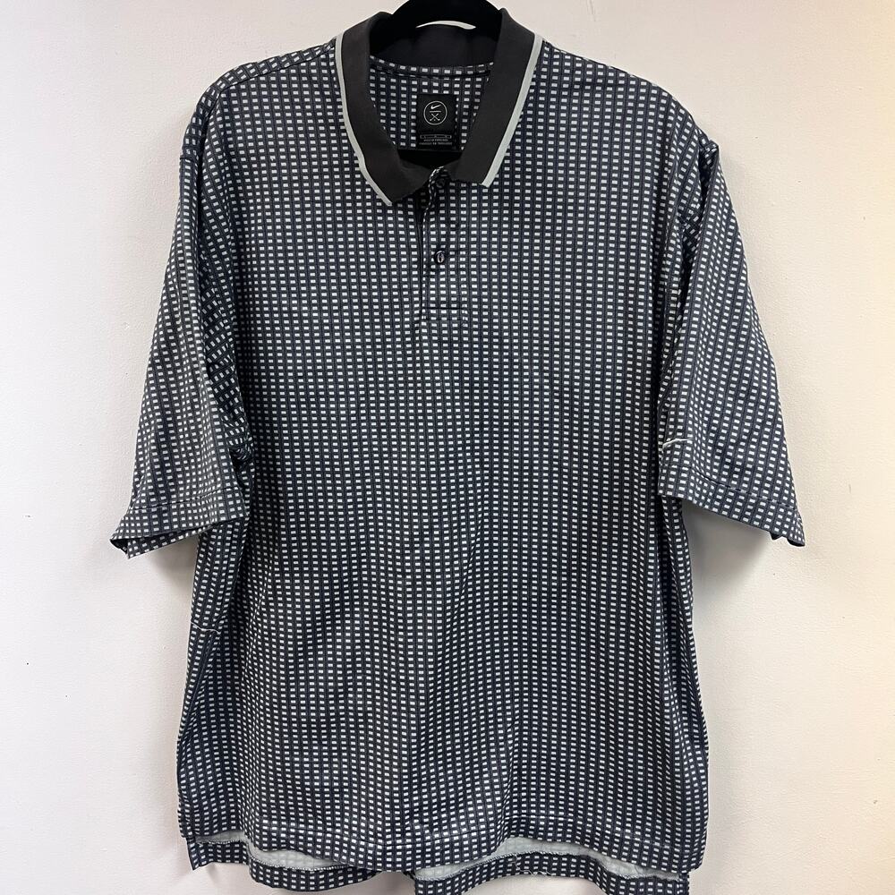 Men's Nike Golf sz LG  blue gray 100% cotton short sleeve polo shirt grid